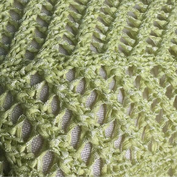 Chico's Size 1 Medium Open Knit Sweater Lime Green Half Sleeve Coastal Summer - Picture 3 of 9